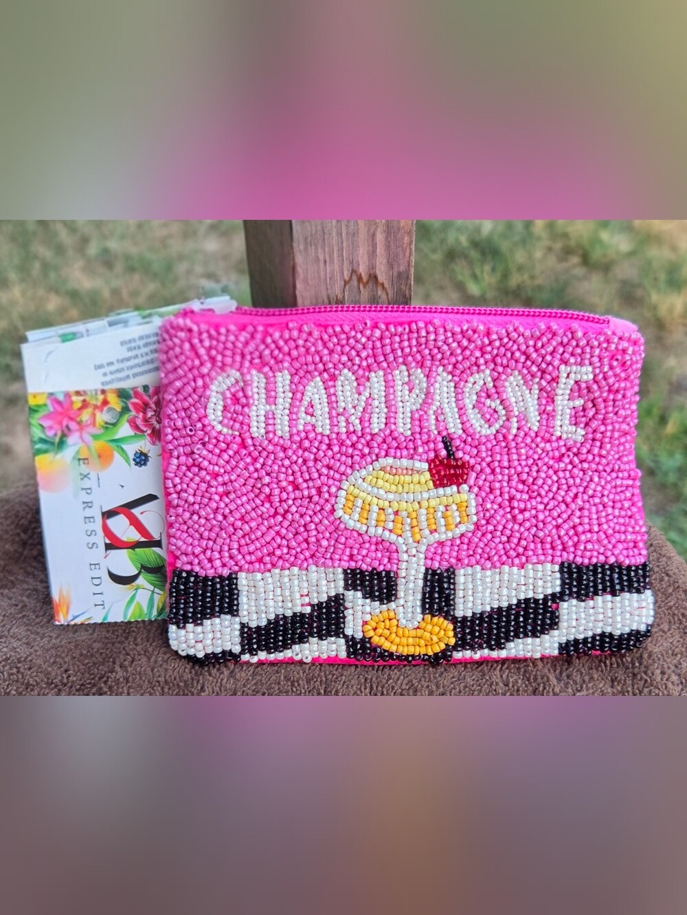 A&B Express Edit Beaded Pink 'Champagne' Clutch Pouch